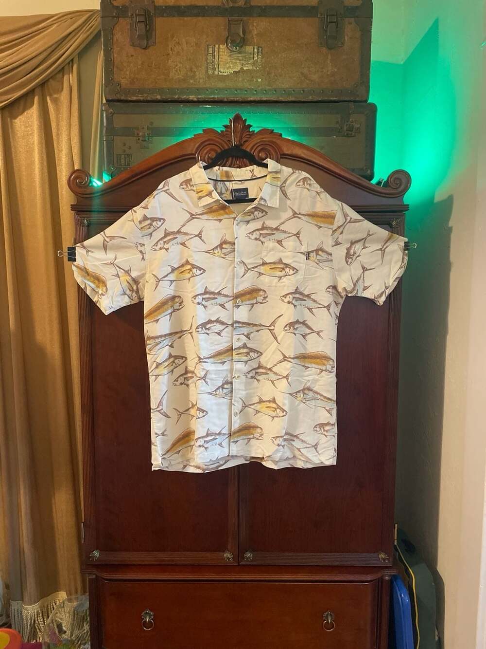Jack O'Neill Collection Sport Fish Print Short Sleeve Button Down Shirt Size XXL
